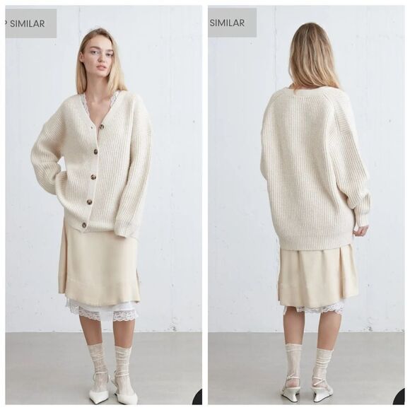 Oak + Fort Tan Chunky Knit Cardigan Oversized S-m NWT - Picture 1 of 13